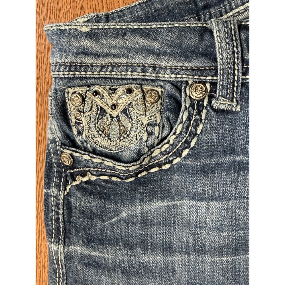 Grace in LA Jeans 28 Bootcut Rhinestone Embroidered Y2K Distressed Embellished - Picture 14 of 14